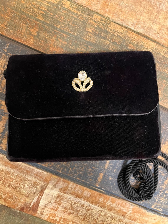 Vintage Monet Evening Bag, Black Velvet Formal Pu… - image 2