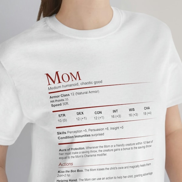 D & D Mom Stat Block Shirt | Unisex Jersey Kurzarm T-Shirt