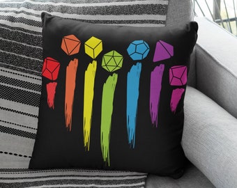 D&D Pride Pillow LGBTQ Gay Pride Rainbow Heart DnD Decor | Dungeons and Dragons Throw Pillow