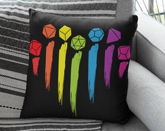 D&D Pride Throw Pillow: Rainbow Dice RPG Decor