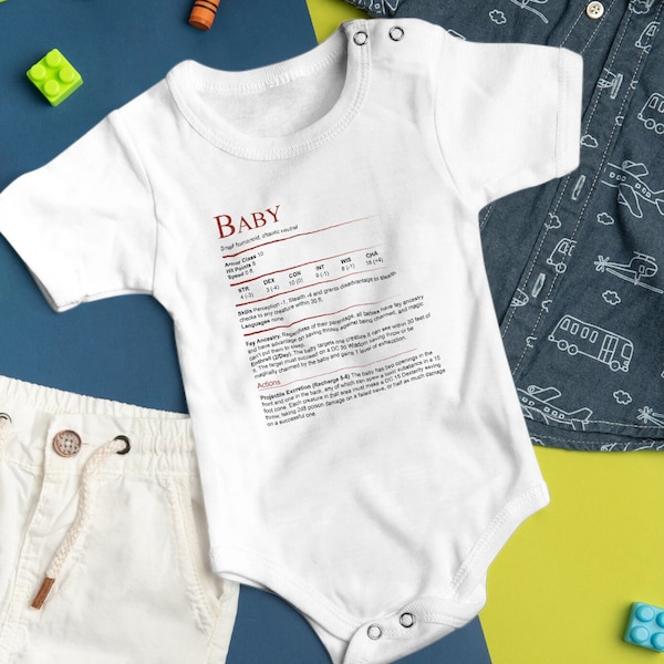 DnD Baby Bodysuit with Monster Stat Block, DnD Baby Gifts, D&D Onesie, Dungeons and Dragons Baby Clothing, DND Baby Clothes, DnD Baby Shower