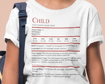 DnD Kids Shirt, Child Stat Block T-shirt | Dungeons and Dragons Kids Tshirt