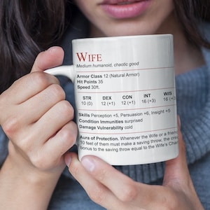 DnD Wife Stat Block Mug, D&D Mug, Dungeons and Dragons Wife Gift, DnD Anniversary Wedding Gift