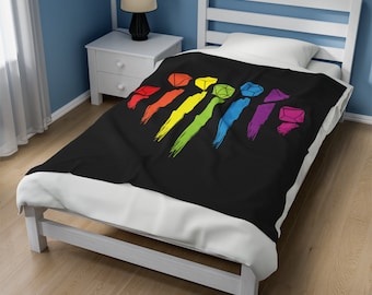 D&D Pride Blanket: Rainbow Dice Velveteen Blanket