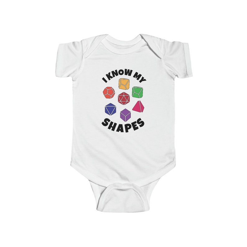 DnD Baby I Know my Shapes Bodysuit, Dungeons & Dragons Baby Clothes, DnD Baby Shower Gift, DnD Onesie White