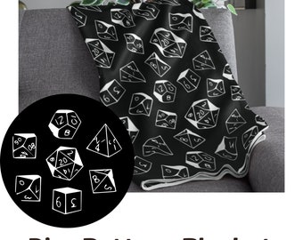 D&D Blanket | Black/White Dice Pattern | Dungeons and Dragons Lightweight Velveteen Blanket
