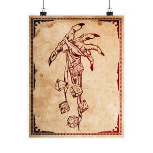 DnD Poster with Dice and Hand, D20 Poster, Dungeons & Dragons Wall Art