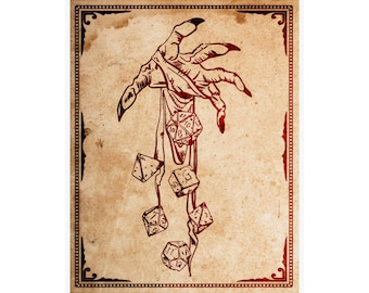 DnD Poster with Dice and Hand, D20 Poster, Dungeons & Dragons Wall Art