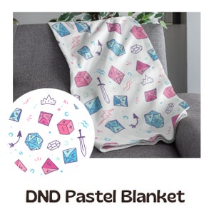DnD Blanket with Cute Dice Pattern | Dungeons & Dragons Nursery Decor | Lightweight Velveteen Blanket