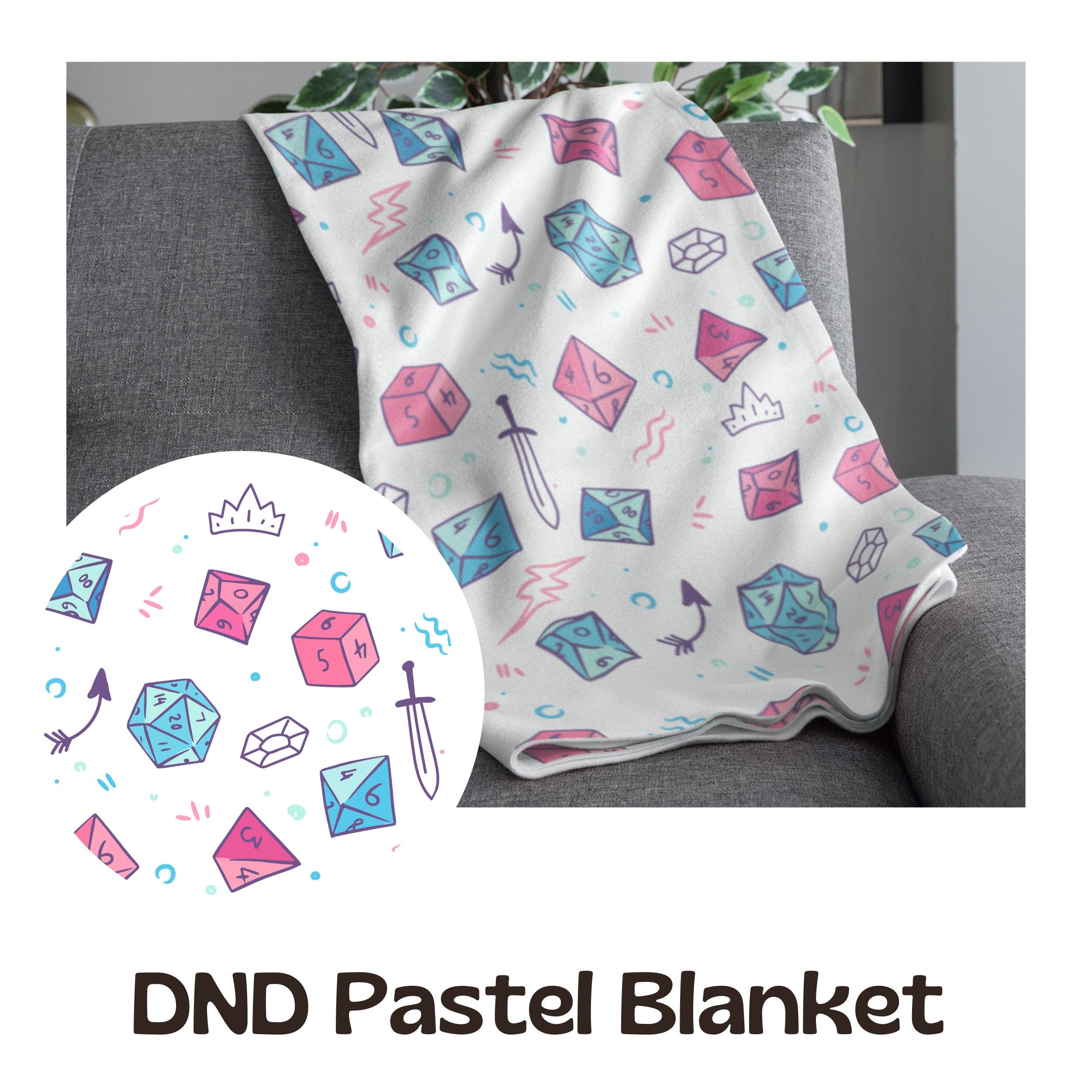 Dice Pattern Velveteen Blanket: Dungeons and Dragons Decor