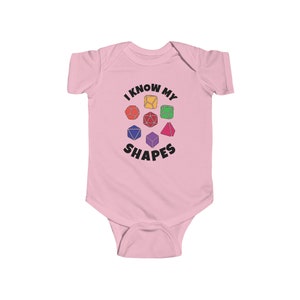 DnD Baby I Know my Shapes Bodysuit, Dungeons & Dragons Baby Clothes, DnD Baby Shower Gift, DnD Onesie Pink