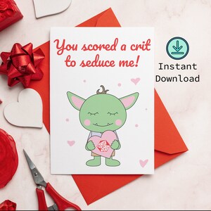 Cartão de dia dos namorados D&D Cartão fofo de Goblin para impressão "Você marcou um crítico para me seduzir" | Arquivo de download instantâneo Dungeons and Dragons