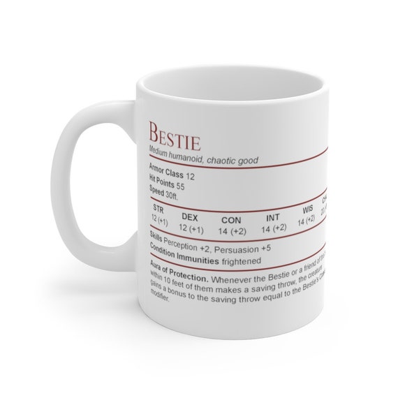 D&D Bestie Stat Block Coffee Mug: RPG Gift