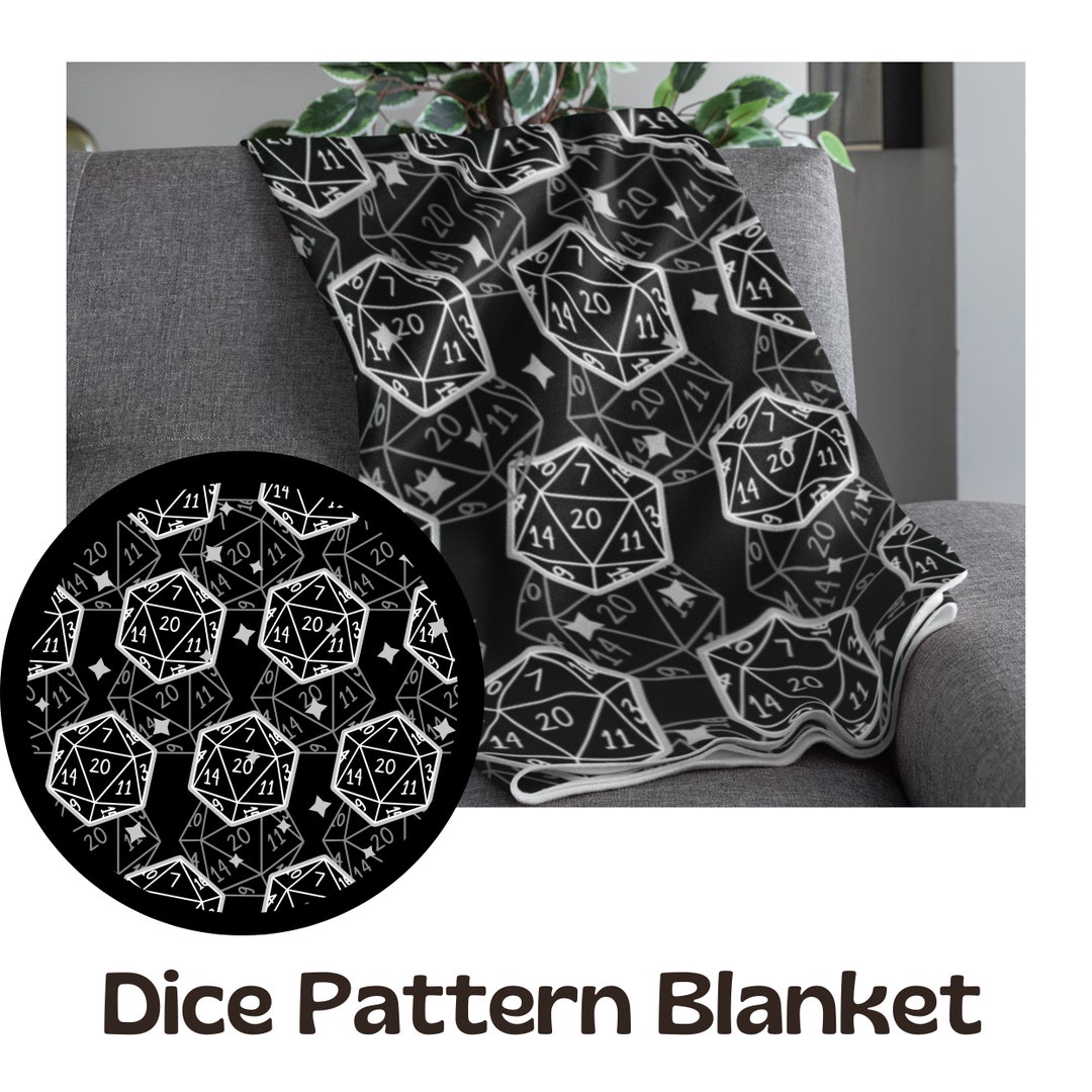 Dnd blanket with bw dice pattern dungeons dragons home decor