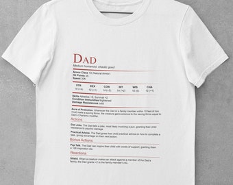 Koszulka DnD Dad Stat Block, prezent na Dzień Ojca z gry Dungeons and Dragons