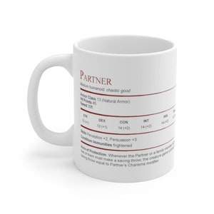 D&D Partner Gender Neutral Stat Block Mug Gift for Valentine's or Anniversary