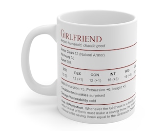 D&D Girlfriend Stat Block Mug | Gift for Valentine's or Anniversary | Dungeons and Dragons