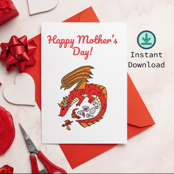 D&D Mother's Day Card Dragon Mama Printable Card | Instant Download File Dungeons and Dragons