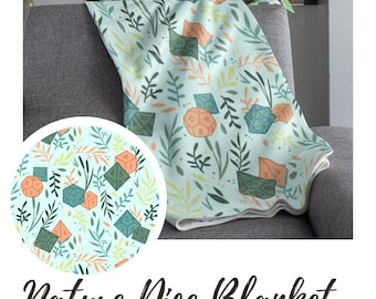 DnD Blanket with Flower Dice Pattern | Dungeons & Dragons Home Decor | Lightweight Velveteen Blanket