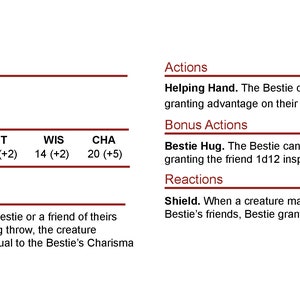 May include: A red and white printable checklist with the word "Bestie" at the top. The checklist has three sections: "Add-ons", "Bonus Add-ons", and "Features".