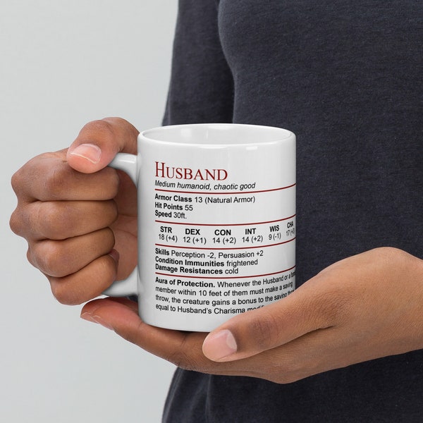 DnD Husband Stat Block Mug |  D&D Husband Gift | Dungeons and Dragons Wedding Gift