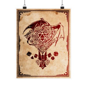 DnD Poster with Dragon Dice, D20 Poster, Dungeons & Dragons Wall Art