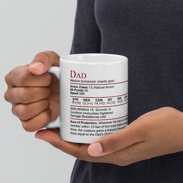 DnD Dad Gift, DnD Stat Block Mug | Dungeons & Dragons Gift for Father's Day | Gift for DND Dad