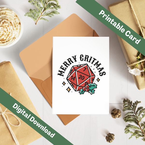 DnD Merry Christmas Card DIGITAL | Christmas D20 | Instant Download File Dungeons and Dragons