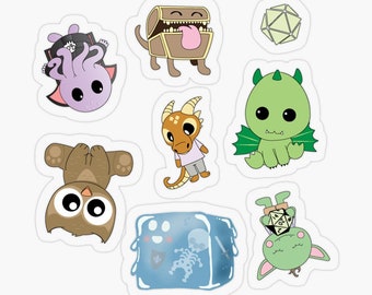 D&D Kawaii Monsters Sticker Sheet - Dungeons and Dragons  Goblin Dragon Gelatinous Cube Mimic Owlbear Mind Flayer