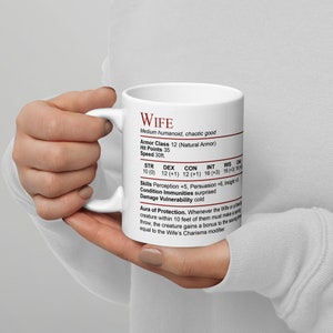 DnD Wife Stat Block Mug, D&D Mug, Dungeons and Dragons Wife Gift, DnD Anniversary Wedding Gift