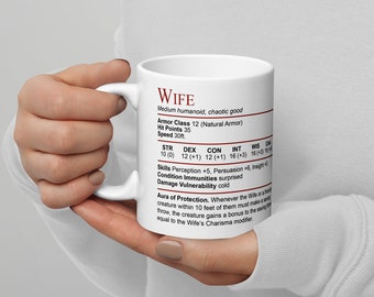 DnD Wife Stat Block Mug, D&D Mug, Dungeons and Dragons Wife Gift, DnD Anniversary Wedding Gift