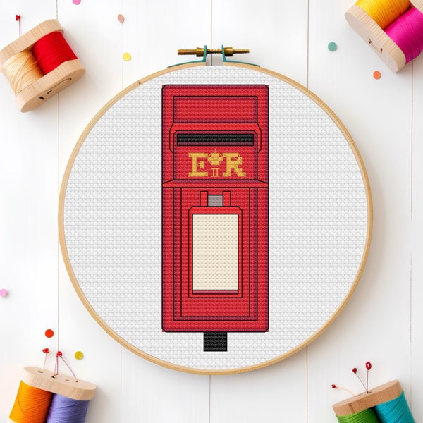 Red British Postbox Cross Stitch Pattern PDF Download | Letterbox | Post | Mail | Mailbox | Embroidery
