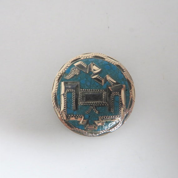 Vintage Sterling Silver Turquoise Mexican Brooch … - image 2