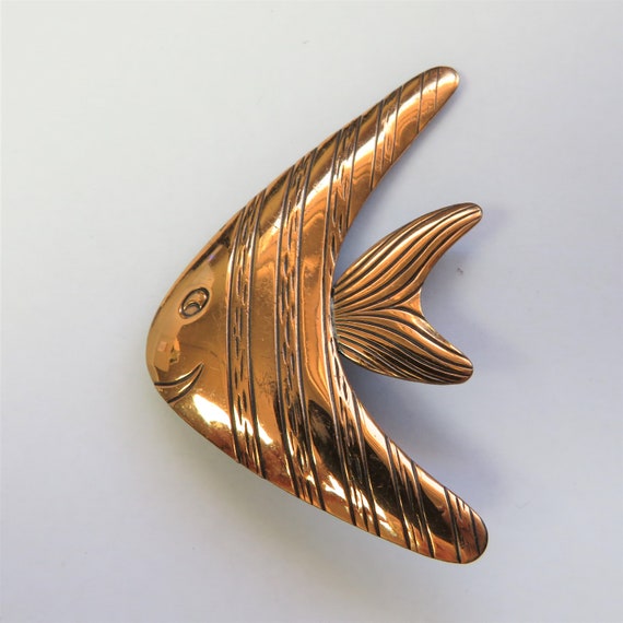 Vintage Copper Angel Fish Pin Brooch - Mid-Centur… - image 2