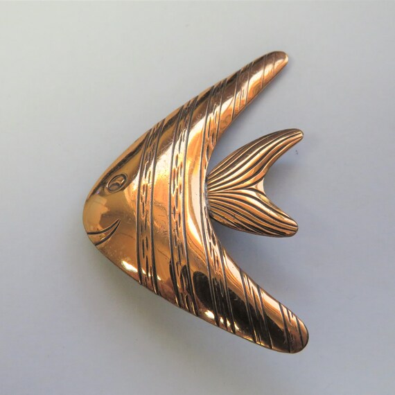 Vintage Copper Angel Fish Pin Brooch - Mid-Centur… - image 1