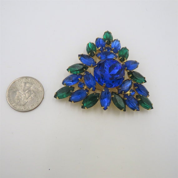 Vintage Rhinestone Brooch Brilliant Blue and Green - image 1