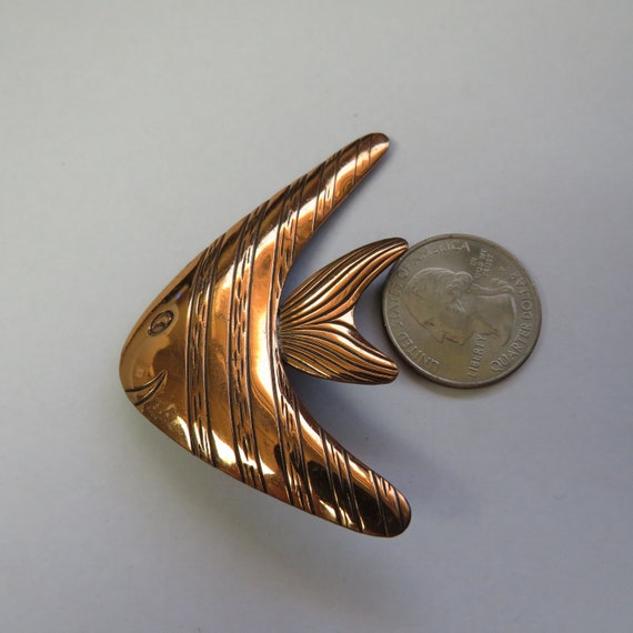 Vintage Copper Angel Fish Pin Brooch - Mid-Centur… - image 4