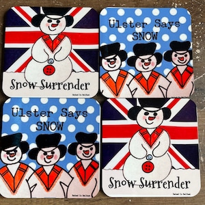 Set of 4 Orange Order Christmas Coasters in a gift box  Snow Surrender & Ulster Says Snow