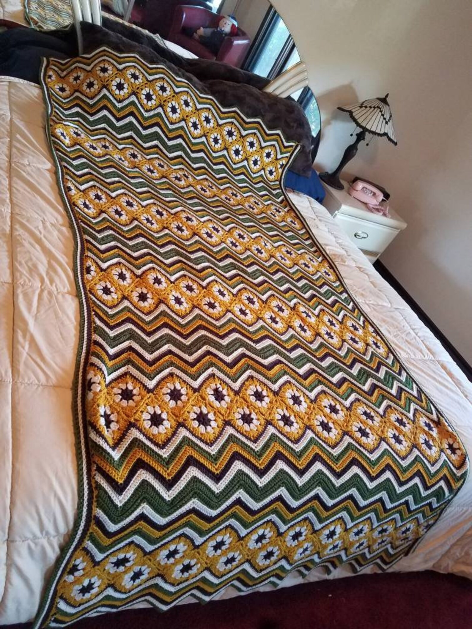 Vintage Handmade Blanket Afghan Bed Cover Bedding Golden Etsy