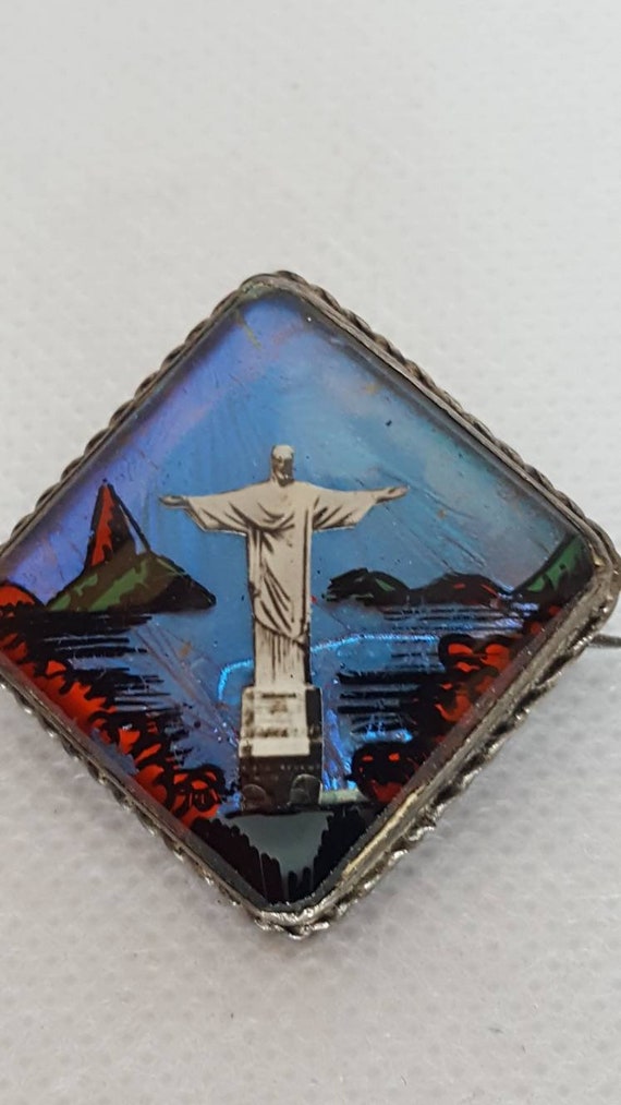 Jesus Brooch Antique Religious Brooch Sterling Si… - image 1