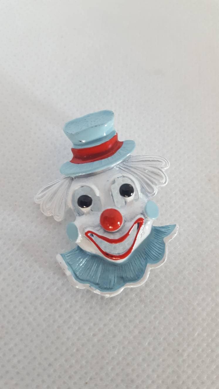 Broche Tête De Clown Vintage Années 60/70 - Métal Blanc Oxydé - USA
