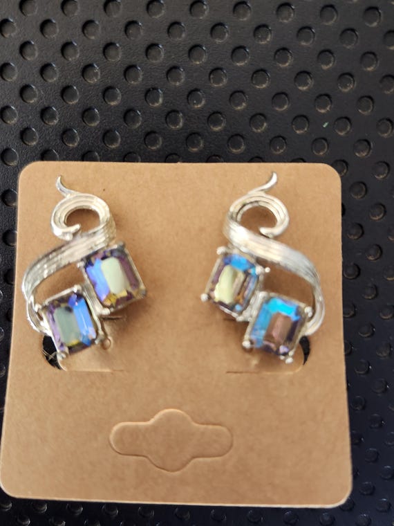 Vintage Violet Blue Rectangular Rhinestone Silver… - image 2