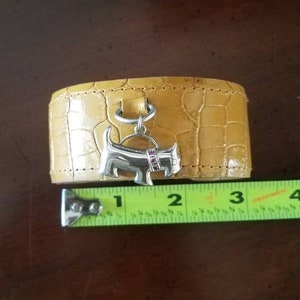 Scottish Terrier 925 Sterling Silver Ruby Collar Charm Tan Genuine Leather Cuff Bracelet Vintage Excellent Condition
