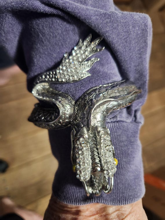 Silver Dragon Hinged Bangle With Rhinestones And … - image 14