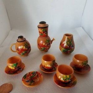 Doll House Drink Set Hand Painted Doll House Serving Ware From South America Cups Plates Jugs Vintage