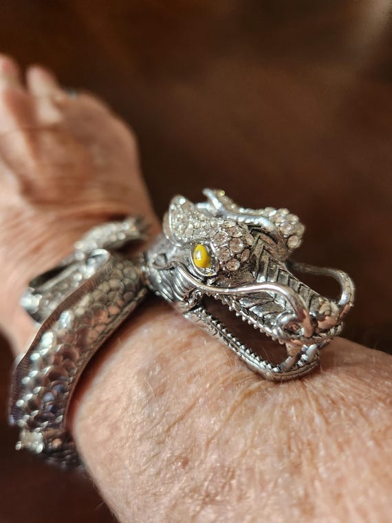Silver Dragon Hinged Bangle With Rhinestones And … - image 18