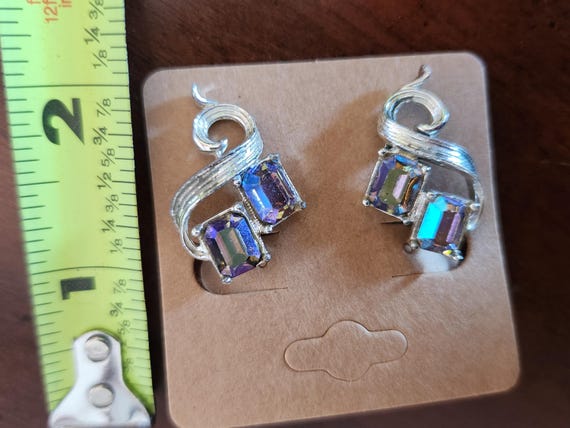 Vintage Violet Blue Rectangular Rhinestone Silver… - image 1