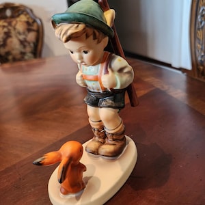 Vintage Goebel MJ Hummel Sensitive Hunter Figurine Boy With Rifle And Bunny 6/1 Signed 37 1970s