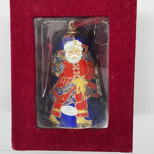 Cloisonne Santa Claus Large Christmas Bell Dillard&#39;s Vintage In Original Box With Tags
