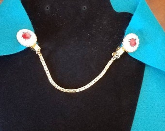 Vintage White Porcelain Ladybug Red Black Gold Tone Sweater Clothing Dress Clips Good Luck